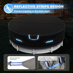 18 Ft Round Pool Cover with Reflective Strips, 420D Swimming Pool Cover for Above Ground Pools, Solar Cover with Drawstring and Ground Nails for Dustproof, UV Protected