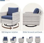 Luxury Outdoor Swivel Rocker Patio Chairs Set of 2, Swivel Patio Chairs for Porch, Yard, Deck, Poolside, LightGrey/Blue
