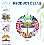 FLAGWIX Christmas Dragonfly Gifts for Women - 3D Stainless Steel Metal Wind Spinners 12 in - Dragonfly Wind Spinners Outdoor, Yard Garden Decor for Outside, Christmas Garden Gifts for Mom Grandma