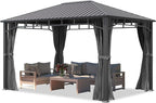 TOOLPORT Hardtop Gazebo 10x13 ft with Steel Roof - 4 Side Panels in Gray - Approx. 3.54x3.54 in Aluminium Poles