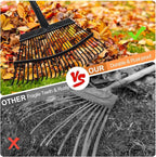 Rake for Leaves, 25 Metal Tines Wide Leaf Rake, 60'' Leaf Rakes for Lawns with Adjustable Steel Handle for Camping Flower Beds Mulch Shrub, Black