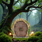 Brown Mini Fairy Garden Door for Tree, 3D Miniature Fairy Door, Bonsai Terrarium Micro Landscape Decoration Accessories, Garden Miniatures