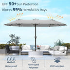 15FT Double Sided Patio Umbrella with Base Included Large Outdoor Market Umbrella with Crank Handle, UV Resistant Canopy, Sturdy Frame for Garden, Poolside, Deck, Light Gray