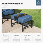 MFSTUDIO 6 Pieces Patio Furniture Sets with 45" Gas Fire Pit Table(Up to 7 Seat), Outdoor Metal Frame Patio Conversation Sofas with 1 x 3-Seat Sofa, 2 Sofa Chairs and 2 Ottoman, Peacock Blue Cushion