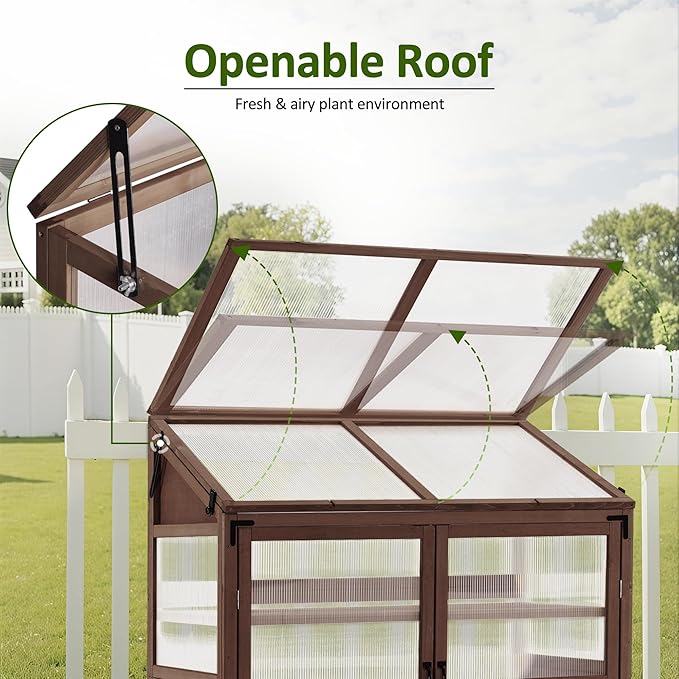 Macrout Cold Frame Greenhouse, Large Wooden Greenhouse Cabinet, Garden Cold Frame with Adjustable Shelves for Outdoor Indoor Use, 1344 (Brown)