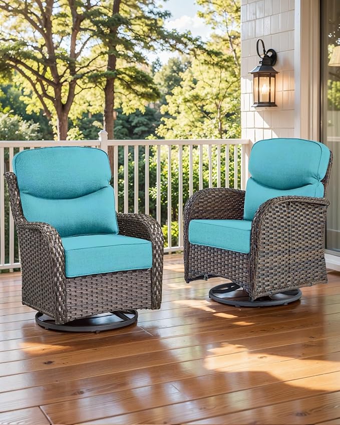 Luxury 22x24/22x25 6-Inch Smile Outdoor Cushions for Patio 5 Piece Set - Set of 5 Zippered Outside Pillows for Wicker Dining Rocking Glider Loveseat Couch Sectional Sofa - Turquoise