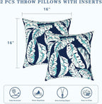 LVTXIII Outdoor Throw Pillows, Decorative Throw Pillows with Inserts, 16"x16" Square Pillows for Bed, Couch, Sofa and Patio Furniture, Set of 2, Baltic Palms White