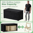 Greesum 120 Gallon Outdoor Storage Box with Lock - Large Resin Deck Box, Reinforced Lid for Garden, Patio, Lawn, Black