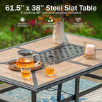 PHI VILLA Patio Dining Set for 6, 7 PCS Outdoor Dining Sets - 1 Rectangle 37"x60" Dining Table (1.57in Umbrella Hole) & 6 Patio Dining Chairs,Metal Patio Furniture