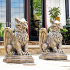 Zaer Ltd. Set of 2 Garden Griffin Statues, Magnesium-Cement Sculptures, 28.3" H Outdoor Entrance Decor (Aged Bronze)