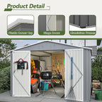 10×10 FT Outdoor Storage Shed,Metal Aluminum Waterproof Tool Sheds with Foundation,Doors & Vents,Heavy-Duty Sheds Unit W/Lock & Key,for Storing Bicycles,Lawnmowers,Barbeques,Gray