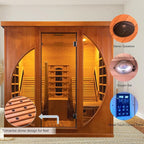 Smartmak Full Spectrum Infrared 2 Person Sauna Room, Red Light Therapy Luxury Wood Home Sauna with Recliner, Canadian Red Cedar Indoor Dry Saunas Spa, 3400W with 10 Heaters, Speaker, Light, Oxygen Bar