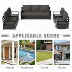 5 PCS Aluminum Patio Conversation Set - 3-Seater Sofa, 2 360° Swivel Chair, 2 Fixed Chair with 6" Thick Water-insistant Cushions, All-Weather Use Removable Cover, Ideal for Garden, Poolside (Grey)