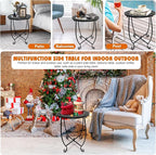 2 Pack Outdoor Side Tables for Patio,14 Inch Weather Resistant Metal Plant Stand Side Table, Round Outdoor End Table Accent Side Table for Patio Yard Porch Balcony Garden Bedside Indoor Outdoor