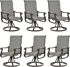 UDPATIO Patio Swivel Dining Chairs Set of 6, Outdoor Dining Chairs High Back with All Weather Breathable Textilene, Metal Rocking Frame for Lawn Garden Backyard, Gray White