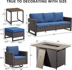 HUMMUH 7 Piece Patio Furniture Set with Fire Pit 41in 55,000 BTU,Wicker Outdoor Conversation Sets - Patio Swivel Chairs Sofa Ottomans,Side Table for Porch,Garden,Backyard