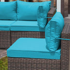 Outdoor Patio Furniture Set, 7 Pieces Outdoor Furniture All Weather Patio Sectional Sofa PE Wicker Modular Conversation Sets with Coffee Table,6 Chairs & Seat Clips(Turquoise Blue)