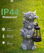Solar Highland Cow Outdoor Decor:Garden Statue Outside Lantern Ornaments for Yard Lawn Patio Porch- Unique Gifts for Mom Women Grandma(Grey)