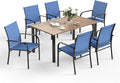 Patio Dining Set for 6, Rectangular Wood-Like Metal Table with Umbrella Hole and 6 Dining Chairs, Outdoor Table and Chairs for Lawn Garden Backyard and Deck,Blue