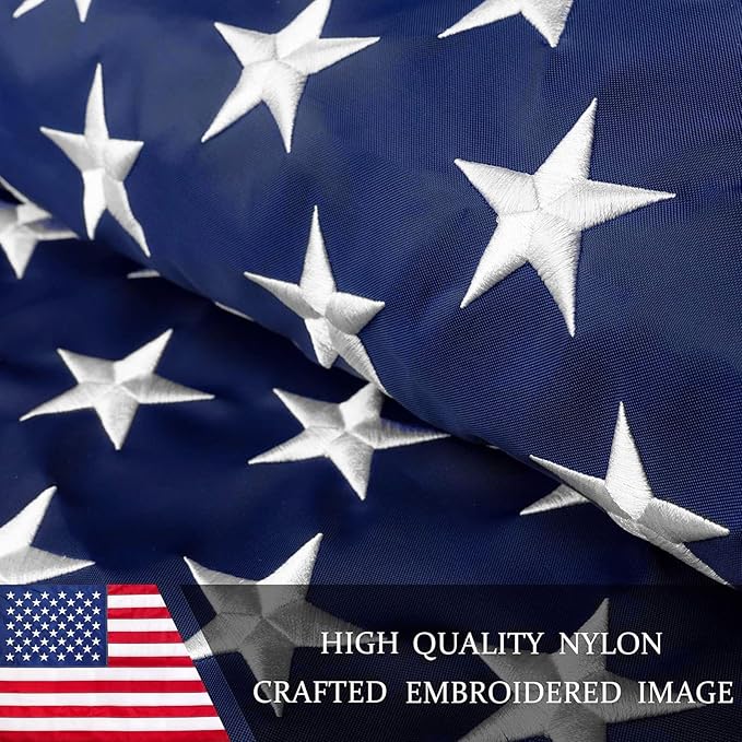 American Flag 6x10ft Long Lasting for Outside, Heavy Duty Nylon, Embroidered Stars, Brass Grommets, Perfect for Outdoor US Flags Show Your Patriotism