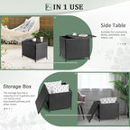 VINGLI 27 Gallon Outdoor Deck Box, Wicker Outdoor Storage Box with Lid, Small Storage Bin Container for Outside and Patio, Patio Rattan Side Table for Yard Porch (Black, Square)