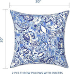 LVTXIII Set of 2 Patio Throw Pillows Waterproof 20"x20" Fade Resistant Outdoor Throw Pillows with Inserts, Decorative Garden Toss Pillow Cushions for Home Patio Sofa Use, Floral Bluish Violet