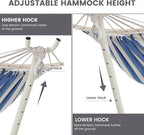 LazyDaze Hammocks Double Hammock with Stand - 2 Person Heavy Duty Outdoor Hammock for Adults, Includes Durable Steel Stand, Portable Carrying Bag and Pillow, Blue White