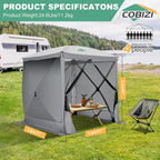 COBIZI 6x6 Pop up Gazebo Tent on Clearance, Ez up Waterproof Screen Tent Screen House with 3 sidewalls,Portable Outdoor Canopy with Carry Bag & Ground Stakes for Camping,Garden and Picnics, Grey