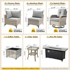 Outdoor Sectional Patio Furniture Set with Fire Pit Table and Swivel Rocking Chairs,11 Pieces Wicker Conversation Sets L Shaped Couch Out Door Sofa Outside Furniture for Garden Deck Yard,Dark Grey