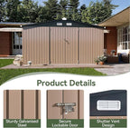 Aoxun 12x10 FT Shed Outdoor Storage Shed with Large Doors & Galvanized Steel, Large Shed Steel Utility Tool Shed Storage House with Door & Lock, for Patio Lawn Garden Sand, Brown