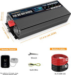 Pure Sine Wave Power Inverters 4000W 12V DC to AC 110V 120V Peak 8000W with Remote Control 4 Outlets,Dual USB Port,LED Display Terminal Blocks for Inverter Truck RV Car Solar System