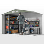 Outsunny 9' x 6' Outdoor Storage Shed, Garden Tool Metal Shed with Foundation Kit, Double Lockable Door, Air Vents and Sloping Roof, for Backyard, Patio, Lawn, Green