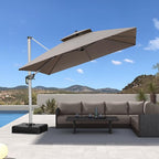 PURPLE LEAF 10ft Cantilever Outdoor Patio Umbrella Large Heavy Duty 360° Rotation Double Top Offset Rectangular Umbrellas for Backyard Deck Pool, Cast Ash