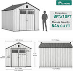 YITAHOME Outdoor Storage Shed 8x10 Ft, Plastic Storage Sheds with Floor, Lockable Doors, Windows, and Vents for Patio, Lawn, Backyard, Large Garden Storage for Bikes, Mowers, and Garden Tools, Gray
