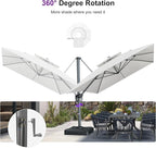 PURPLE LEAF Sunbrella Patio Umbrella 10' X 13' Outdoor Double Top Large Rectangle Heavy Duty 360° Rotation Offset Sun Shade Cantilever Umbrella for Garden Deck Pool Backyard Canvas Natural