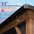PURPLE LEAF 10' X 14' Hardtop Gazebo Outdoor Wood Grain Aluminum Frame Galvanized Steel Double Roof Gazebos with String Lights for Patio Deck Backyard Garden