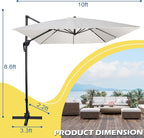 Sunnyglade 10x10Ft Cantilever Patio Umbrella Square 360° Rotation & Integrated Tilting System Offset Umbrella with 8 Sturdy Ribs, Fade-resistant & Waterproof for Garden Backyard Poolside Deck