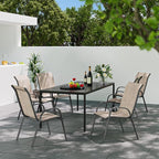Patio Dining Chairs Set of 4, Outdoor High Stacking Chairs for All Weather, Breathable Seat Fabric and Alloy Steel Frame for Backyard, Porch, Garden (Brown)