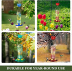 Kingsyard Hummingbird Feeder for Outdoors Hanging, 25 Ounces, Glass Humming Bird Nectar Feeder with Ant Moat & 6 Feeding Ports, Leak Proof, Turquoise