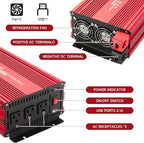 Pure Sine Vane Power Inverter 2000 Watt, DC 12V to 110V AC Converter with 3 Charger Outlets and with 2 Built-in 5V/2.1A USB Port Red