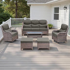 Rilyson Wicker Outdoor Patio Furniture Set - 6 Piece Patio Conversation Sets with Swivel Rocker Chairs, Ottomans, Sofa and Table, 6 inch Cushions, Deep Seating, for Porch Deck Brown/Grey