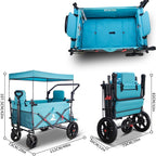 Collapsible Wagon Cart with Quick-Release Wheels & 2 Seats - Heavy-Duty Utility Wagon 265LBS Capacity for Camping, Garden, Shopping Folding Wagon (Turquoise)
