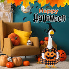 Sanwuta 1 Set Halloween Porch Goose Outfit Pumpkin Pillow Design with Hat for 23" Lawn Cement Goose Porch Geese Clothes Costume for Halloween Garden Patio Yard Outdoor Decorations