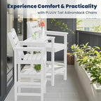 Tall Adirondack Chairs Set of 2, All Weather HDPE Poly Bar Height Balcony Adirondack Chair with Removable Double Connecting Trays, Outdoor Adirondack Barstools for Deck, Patio, Yard, Pool, Lawn