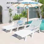 nalone Outdoor Chaise Lounge Chair Set of 2 with Wheels & Cup Holder, HDPE Pool Lounge Chairs with 5-Position Adjustable Backrest Supports Up to 400 LBS for Patio Poolside Deck Beach Backyard (White)