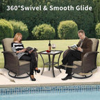 3 Pieces Patio Furniture Set, Outdoor Swivel Rocking Chair Set of 2 with Side Table - 360° Swivel, Thick Cushions, All-Weather Bistro Set for Deck, Porch, Pool(Brown, Brown Full-Weave Rattan)