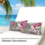 WOLKI Waterproof Outdoor Pillows 12x20 Feather and Down Filled Throw Pillow for Patio Furniture, Outside Decorative Pillow Set of 2 Flower
