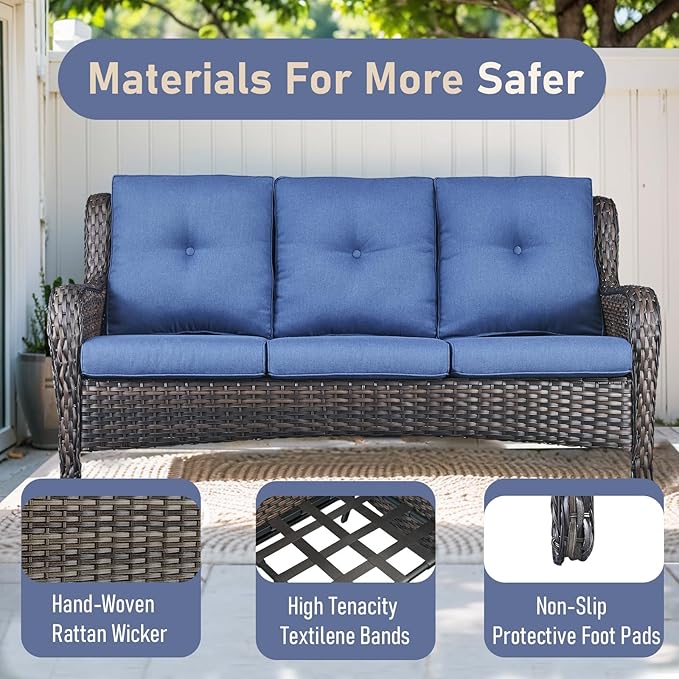 4 Piece Patio Furniture-with 50,000 BTU Gas Propane Fire Pit Table Outdoor Patio Furniture with Swivel Rocker Chairs,Outdoor Couch