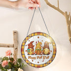 FLAGWIX Fall Decorations for Home - Happy Fall Y'all Stained Glass Window Hanging 8 in - Fall Gifts for Women Men, Gnomes Sun Catchers Indoor Window Garden Decor, Thanksgiving Decorations Sun Catcher