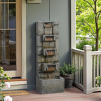 41.1" Garden Water Fountain Outdoor – 5-Tier Modern Cascading Resin Waterfall Fountain with LED Light, Mossy Stone Look, Floor-Standing Outdoor Water Feature for Patio, Yard, Deck, Home Décor